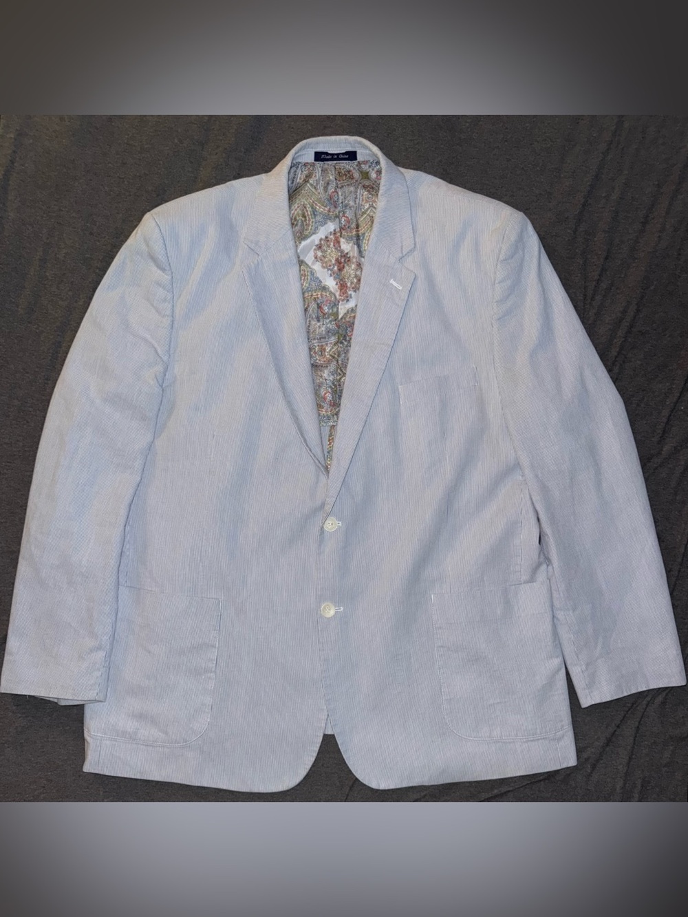 Alan Flusser Cotton Seersucker Two Button Sport Coat Blazer Paisley Lined XXL